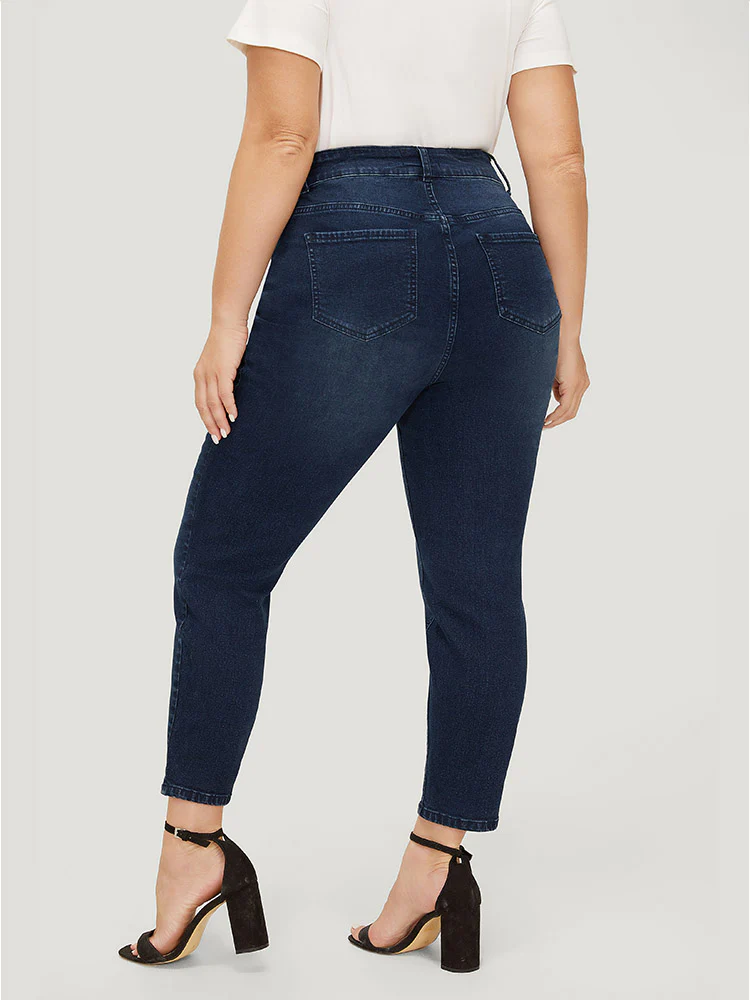 Very Stretchy High Rise Dark Wash Paint Jeans - Image 6