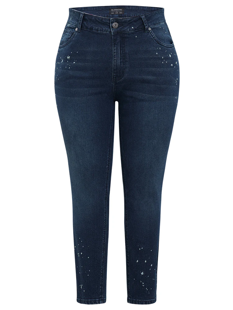 Very Stretchy High Rise Dark Wash Paint Jeans - Image 9