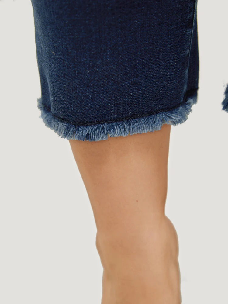 Very Stretchy High Rise Dark Wash Raw Hem Cropped Jeans - Image 6