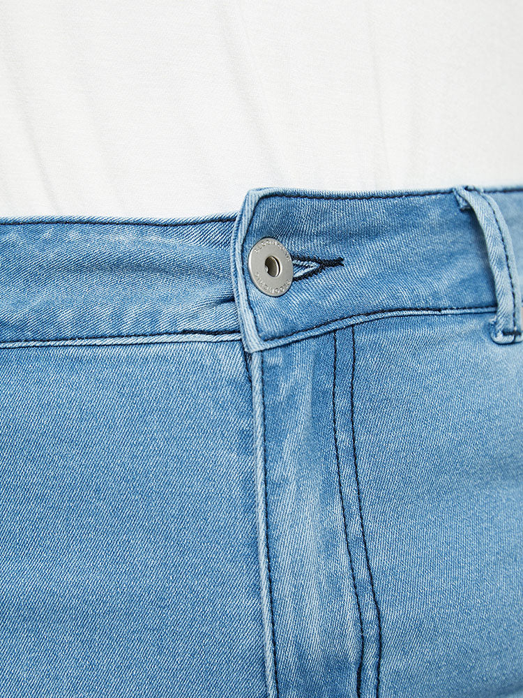 Very Stretchy High Rise Light Wash Contrast Lace Denim Shorts - Image 9