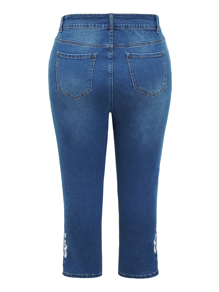 Very Stretchy High Rise Medium Wash Embroidered Cropped Jeans - Image 10