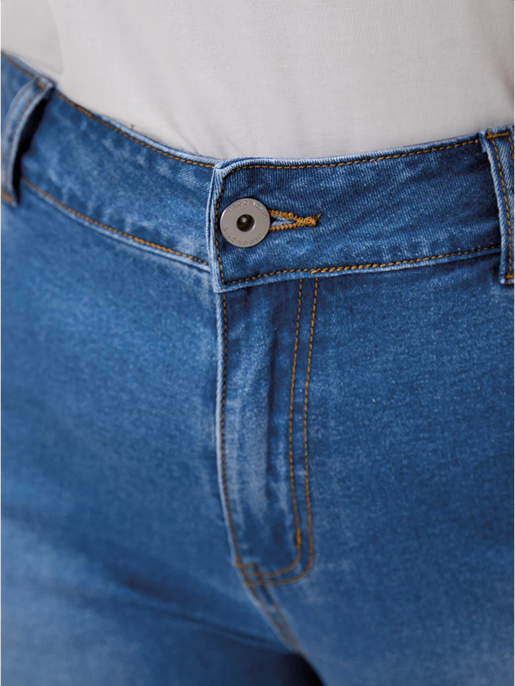 Very Stretchy High Rise Medium Wash Embroidered Cropped Jeans - Image 7