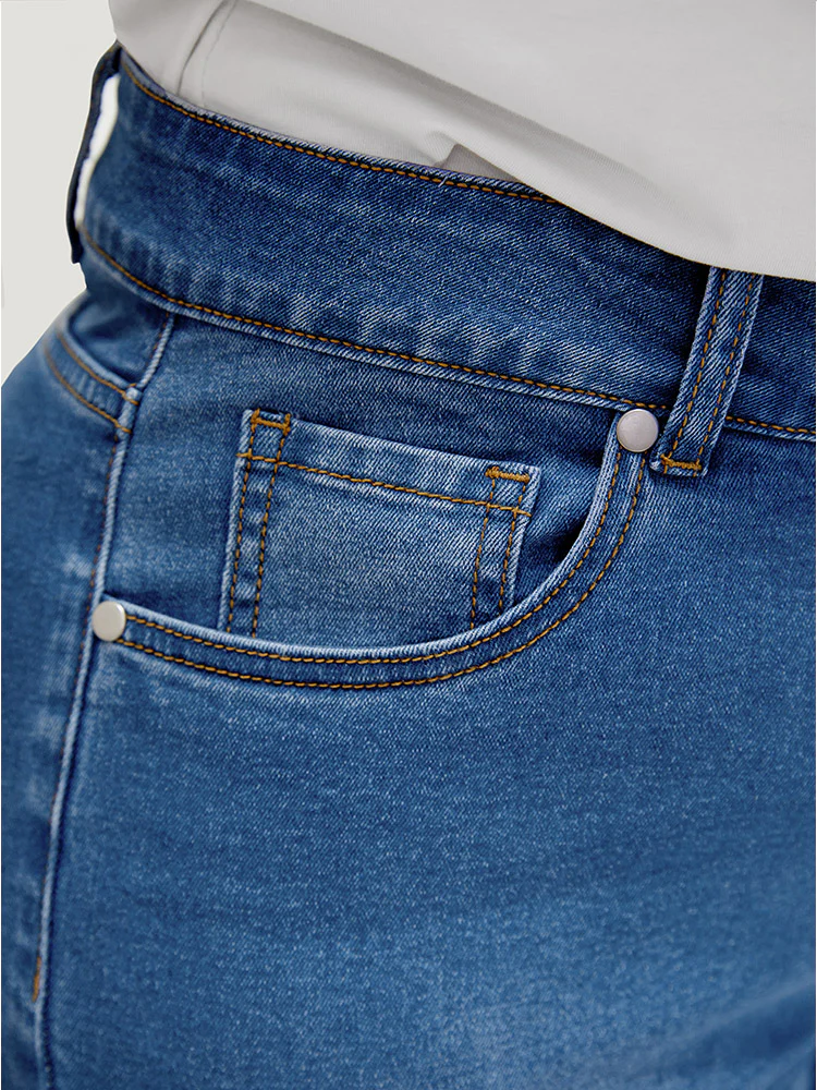 Very Stretchy High Rise Medium Wash Embroidered Cropped Jeans - Image 8