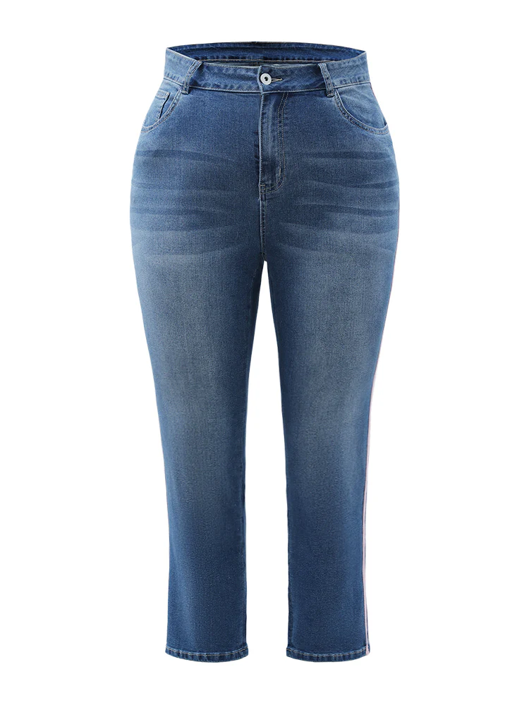 Very Stretchy Medium Wash Contrast Striped Jeans - Image 10