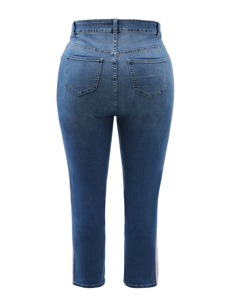 Very Stretchy Medium Wash Contrast Striped Jeans - Image 11