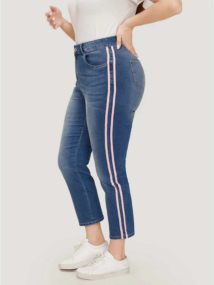 Very Stretchy Medium Wash Contrast Striped Jeans - Image 5