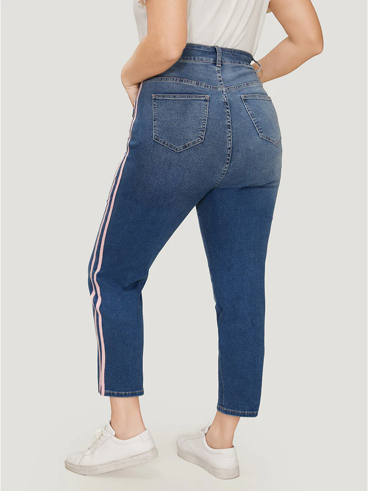 Very Stretchy Medium Wash Contrast Striped Jeans - Image 6