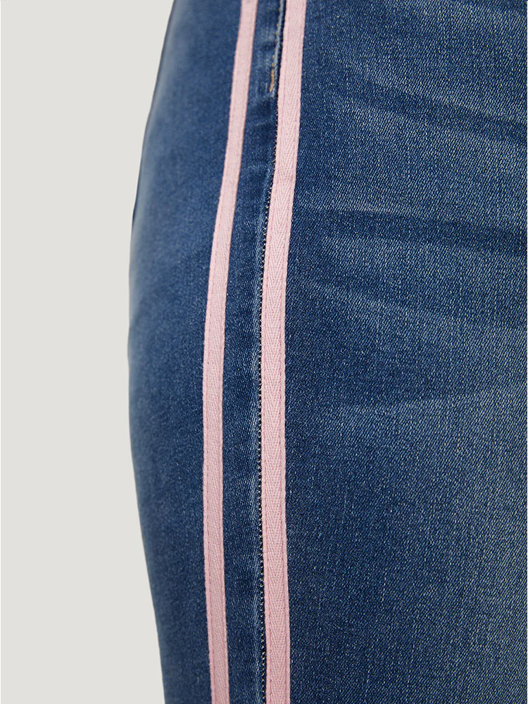 Very Stretchy Medium Wash Contrast Striped Jeans - Image 8
