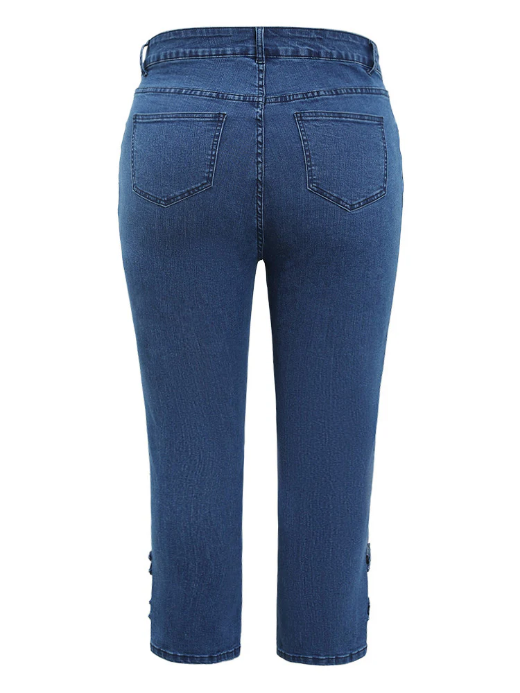 Very Stretchy Medium Wash Patched Detail Cut Out Jeans - Image 13
