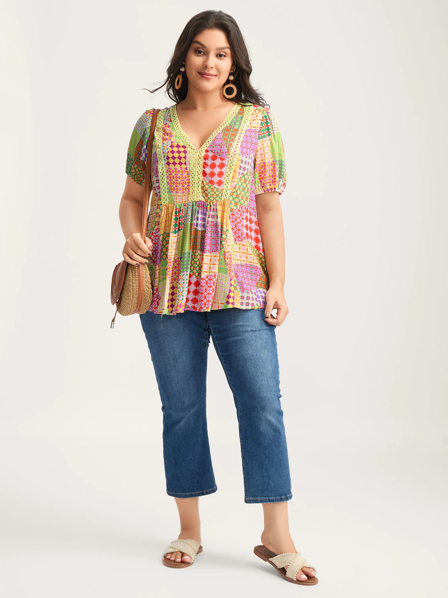 Vibrant Collage Print Babydoll Top - Image 3