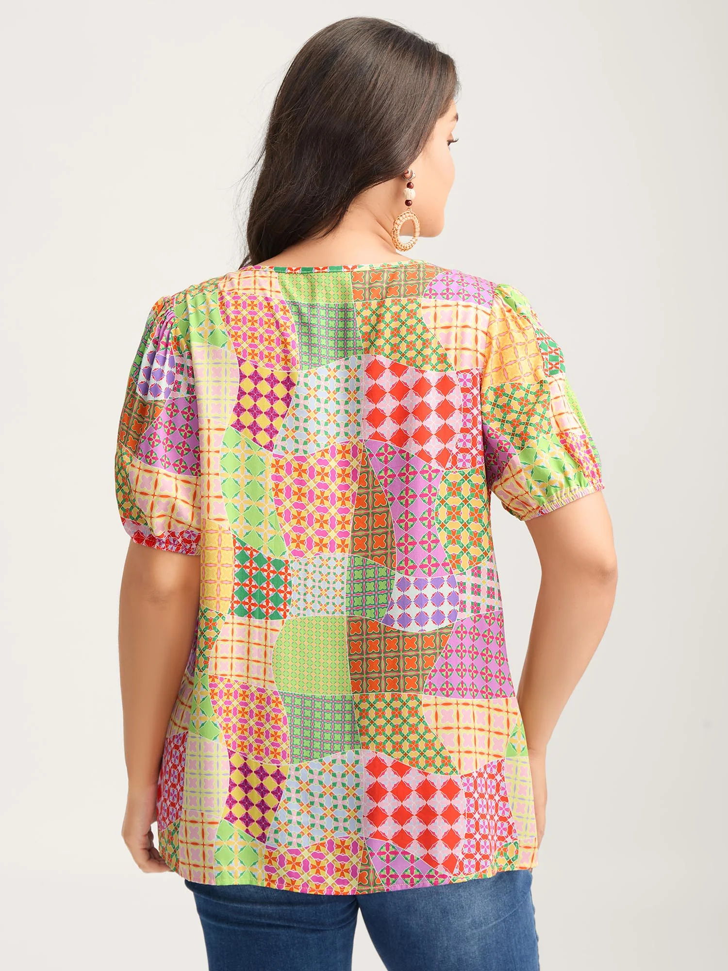 Vibrant Collage Print Babydoll Top - Image 5