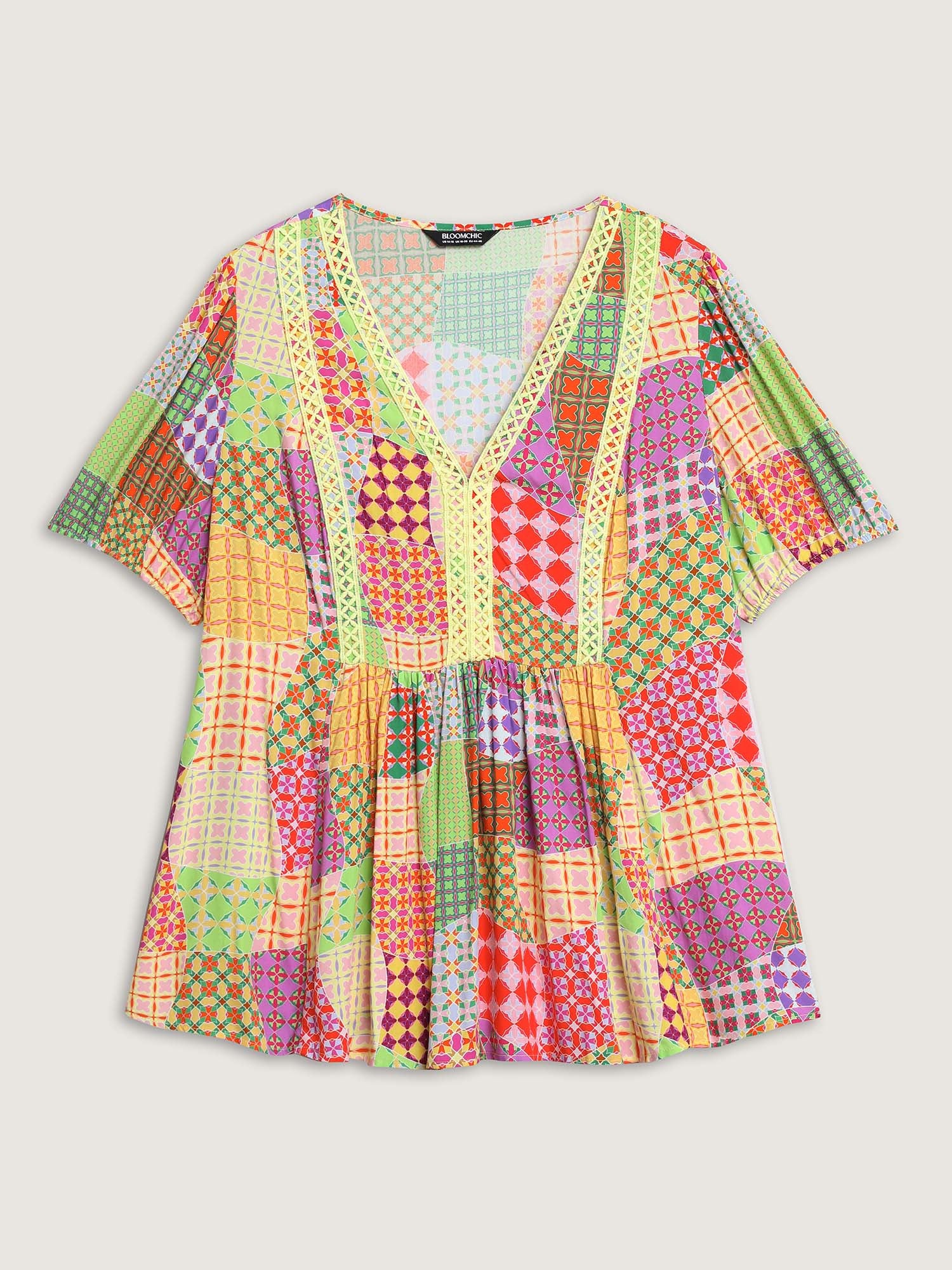 Vibrant Collage Print Babydoll Top - Image 8