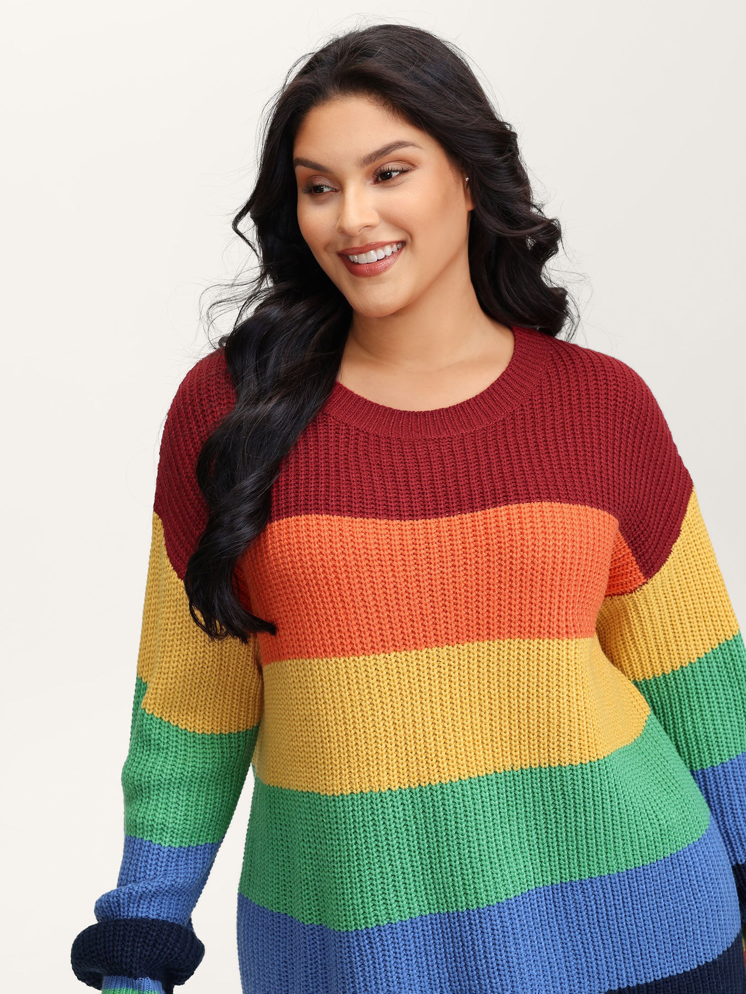 Vibrant Color Stripes Round Neck Pullover - Image 2