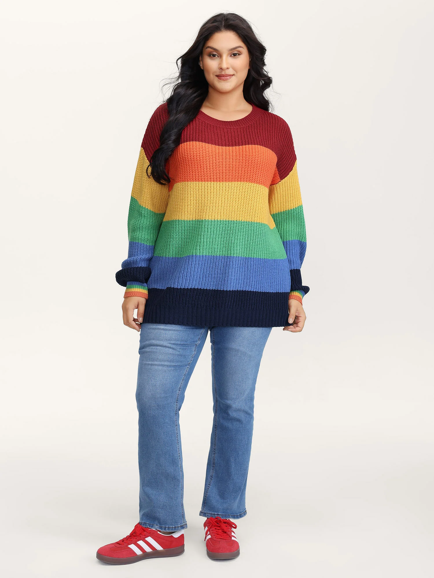 Vibrant Color Stripes Round Neck Pullover - Image 3