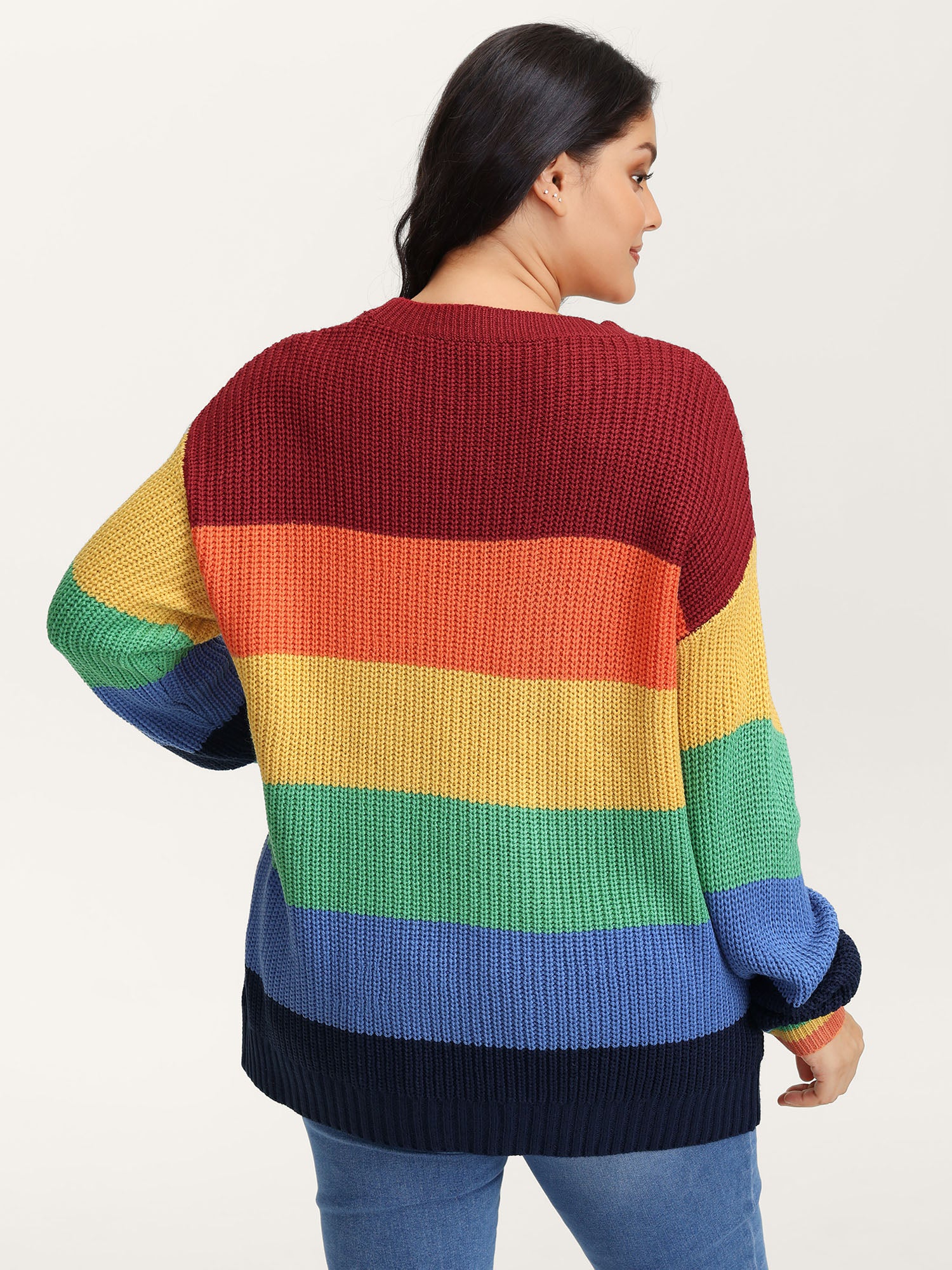 Vibrant Color Stripes Round Neck Pullover - Image 4