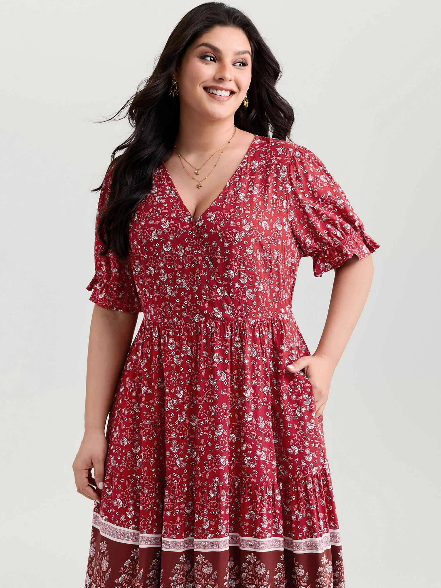 Vibrant Floral Print Color Contrast Maxi Dress - Image 2