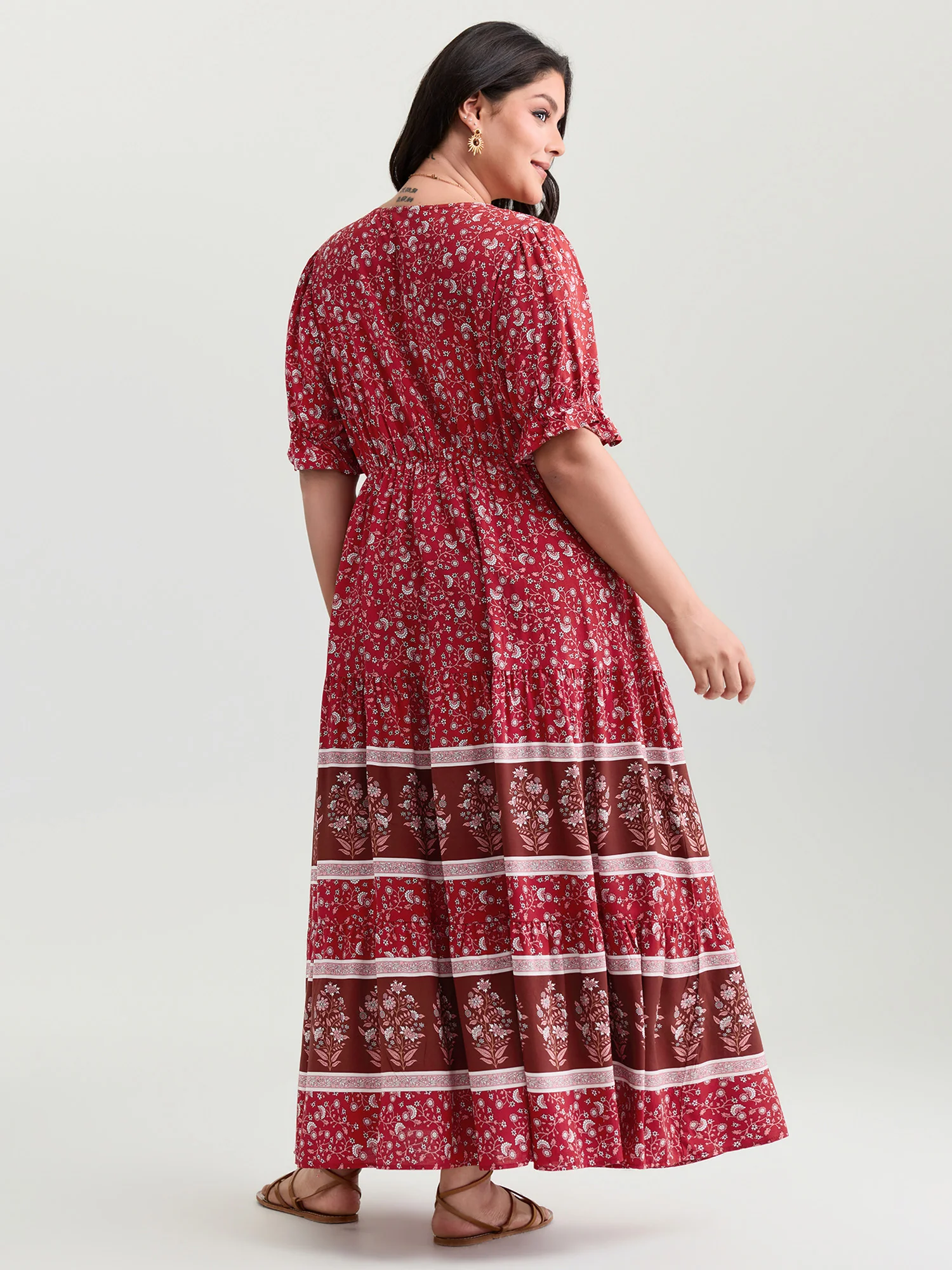 Vibrant Floral Print Color Contrast Maxi Dress - Image 4