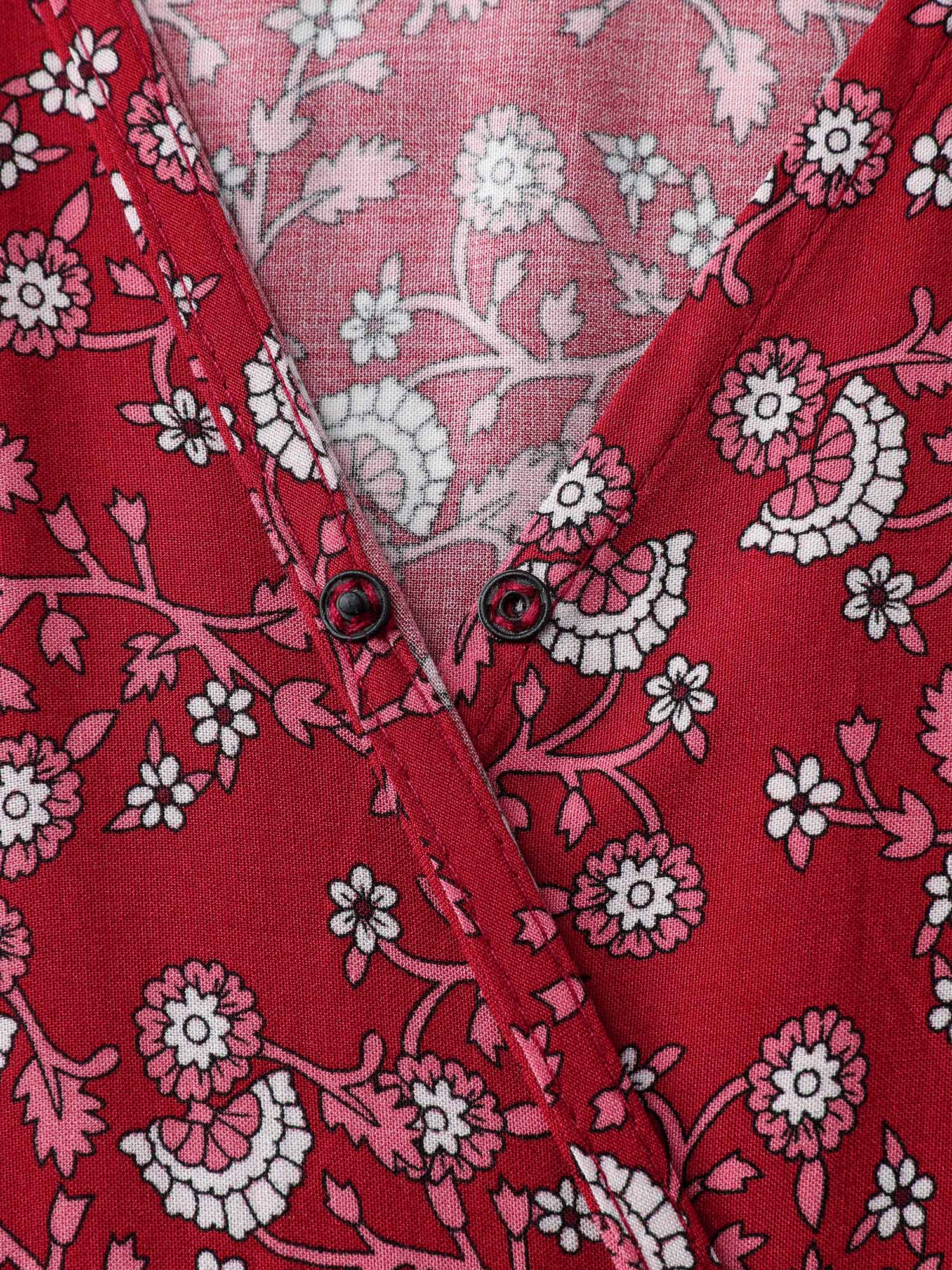 Vibrant Floral Print Color Contrast Maxi Dress - Image 5