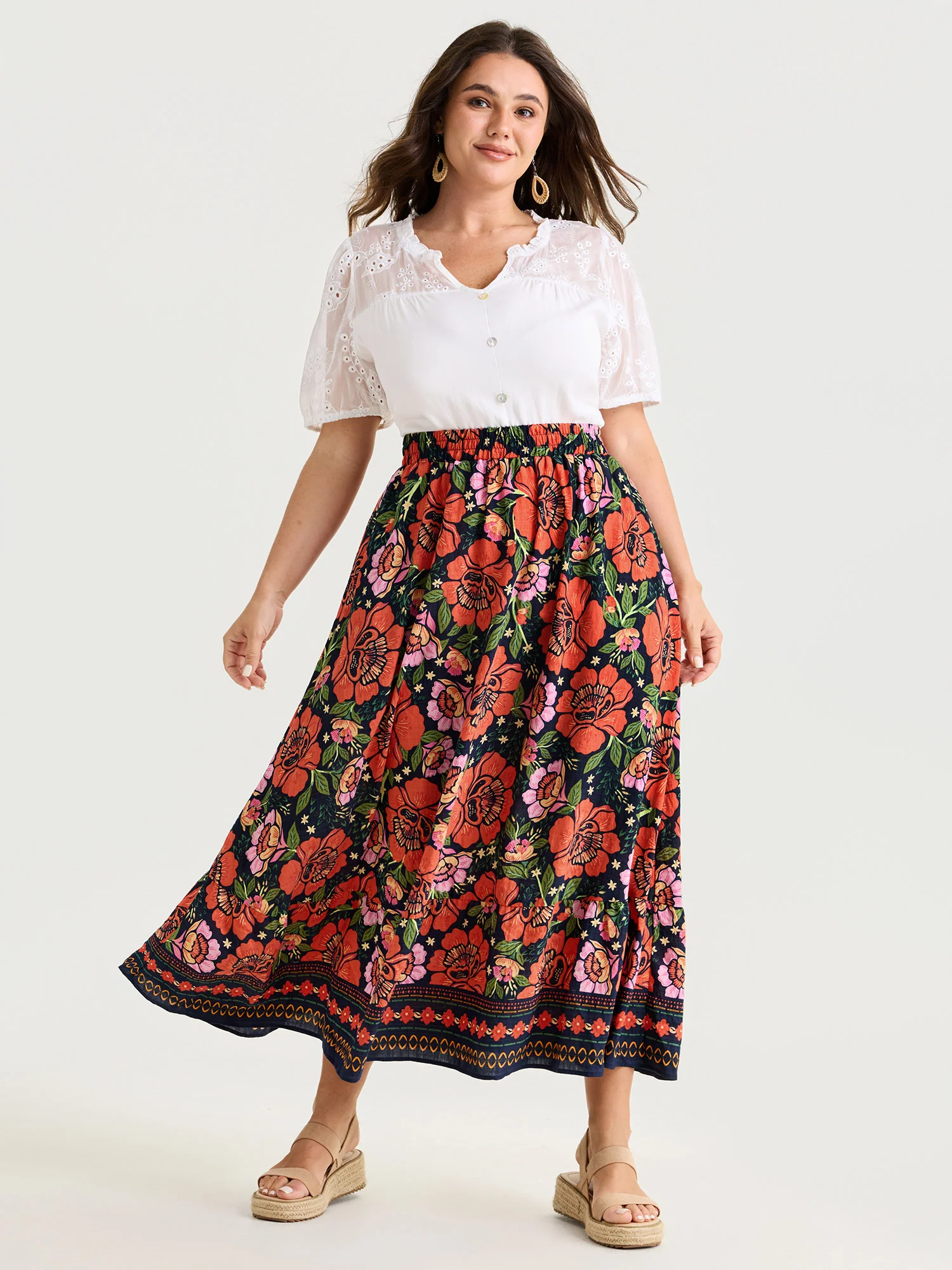 Vibrant Floral Print Flowy Maxi Skirt