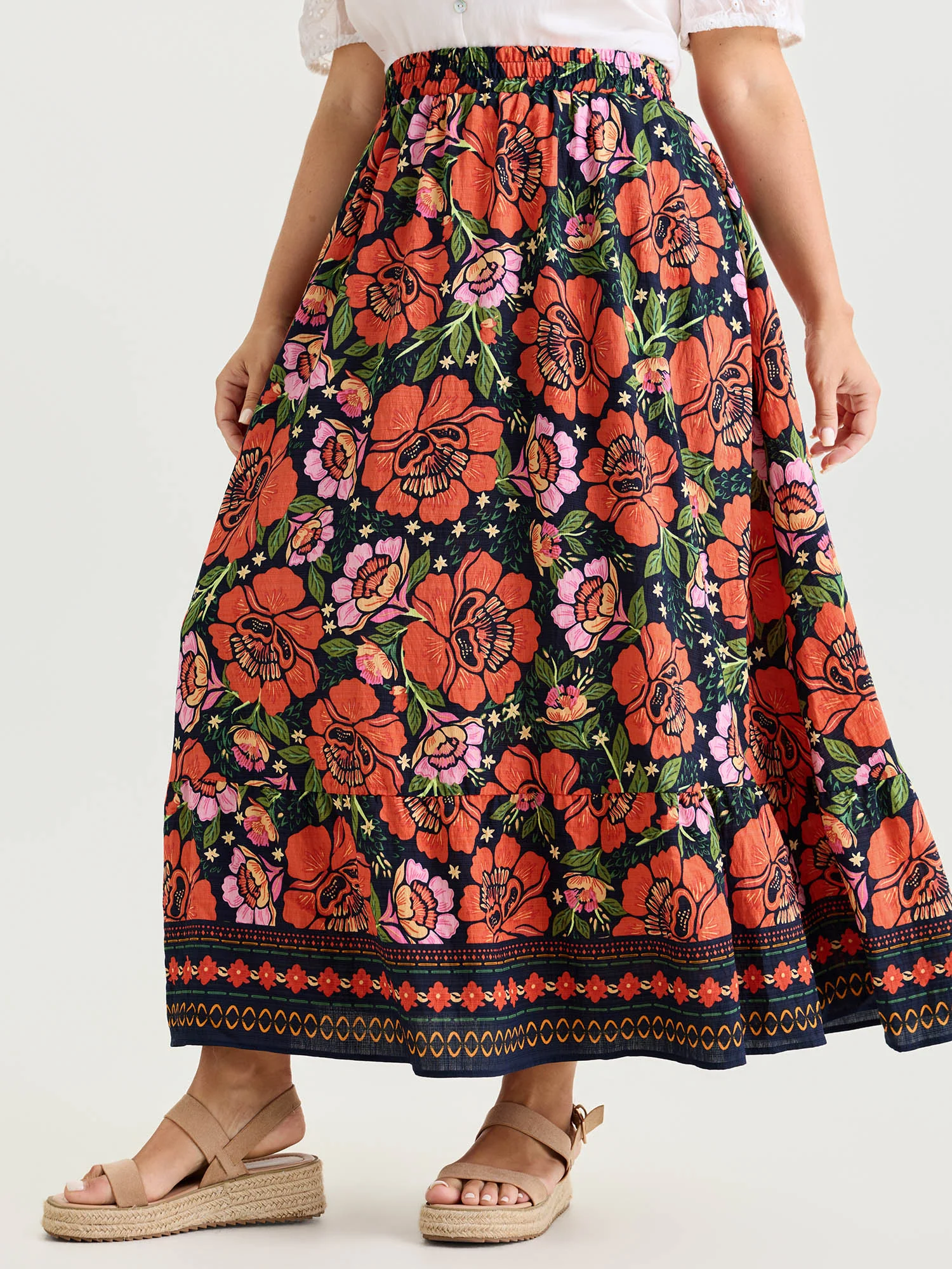 Vibrant Floral Print Flowy Maxi Skirt - Image 2