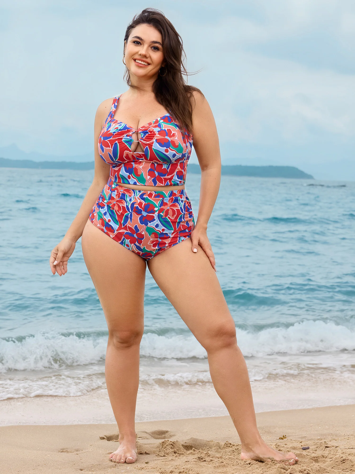 Vibrant Floral Print Keyhole Swim Top - Image 4