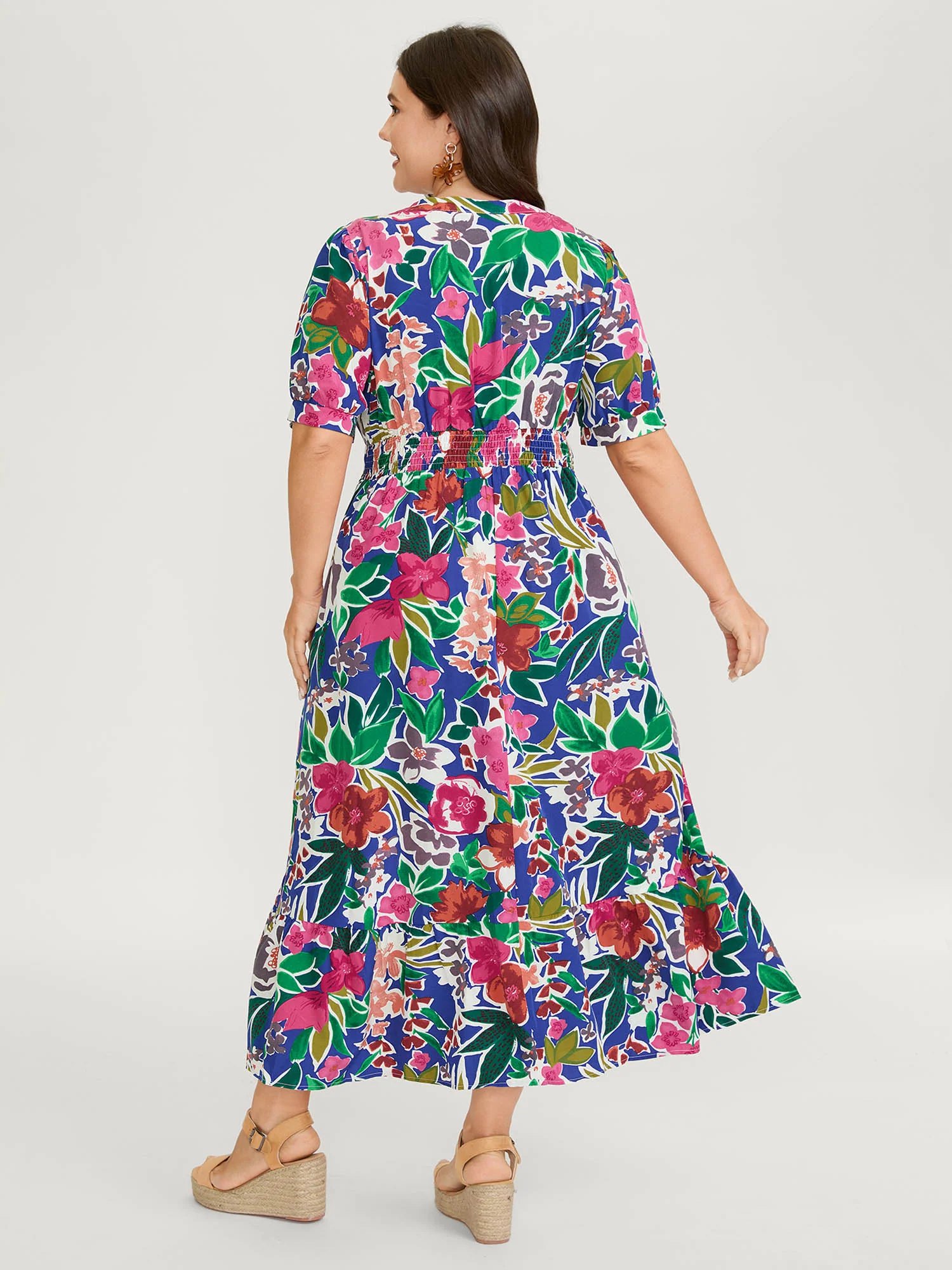 Vibrant Floral Print Notched Collar Maxi Dress - Image 4