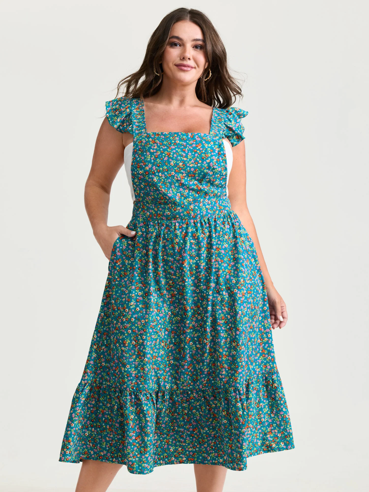 Vibrant Floral Print Open-Back Midi Dress