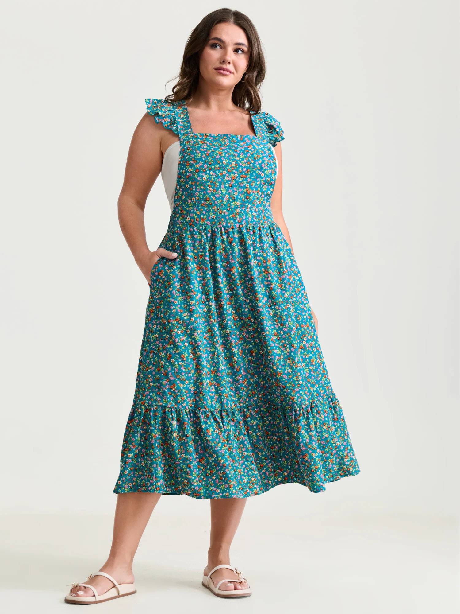 Vibrant Floral Print Open-Back Midi Dress - Image 2