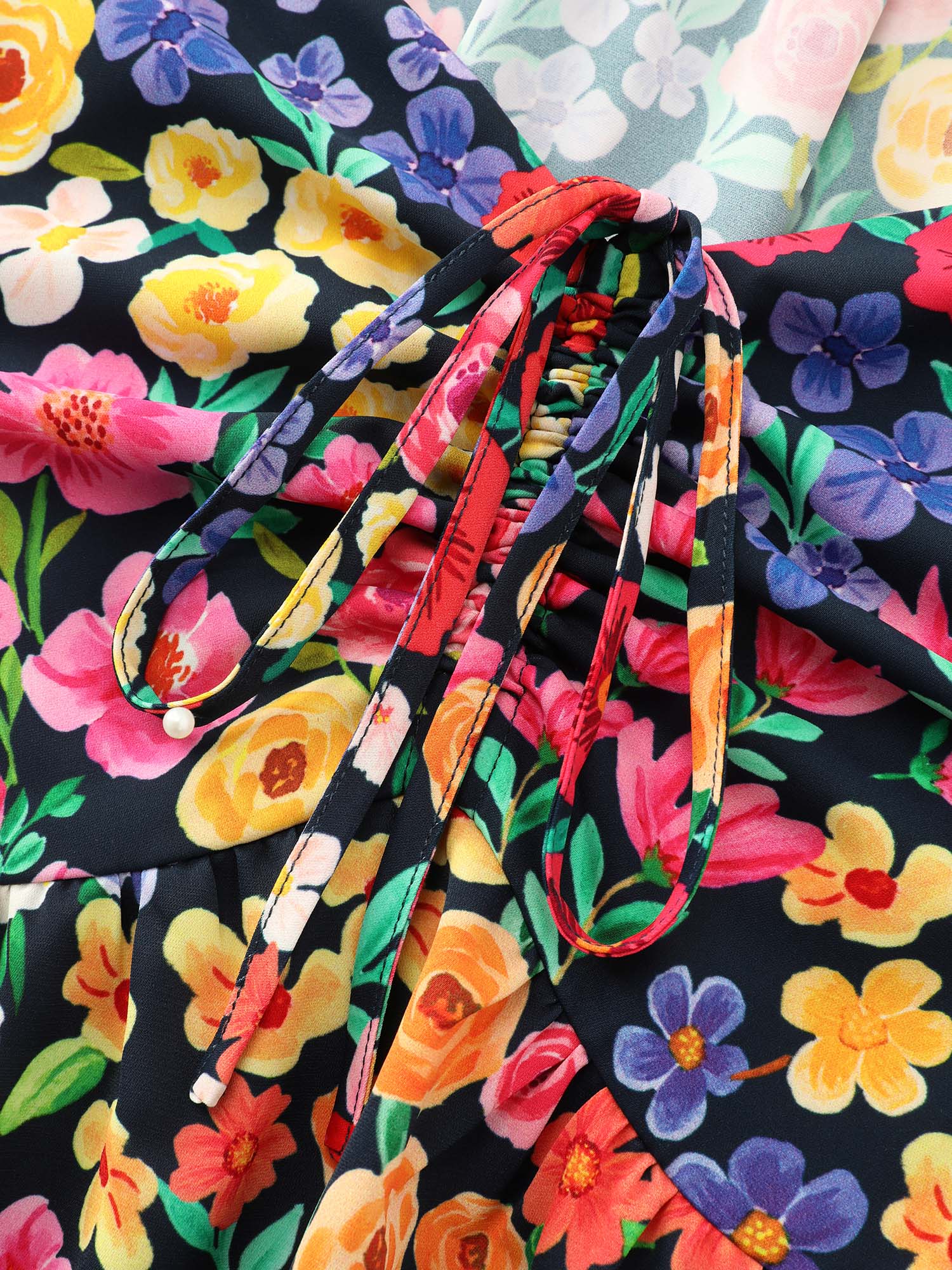 Vibrant Floral Print Ruched Bodice Midi Dress - Image 5