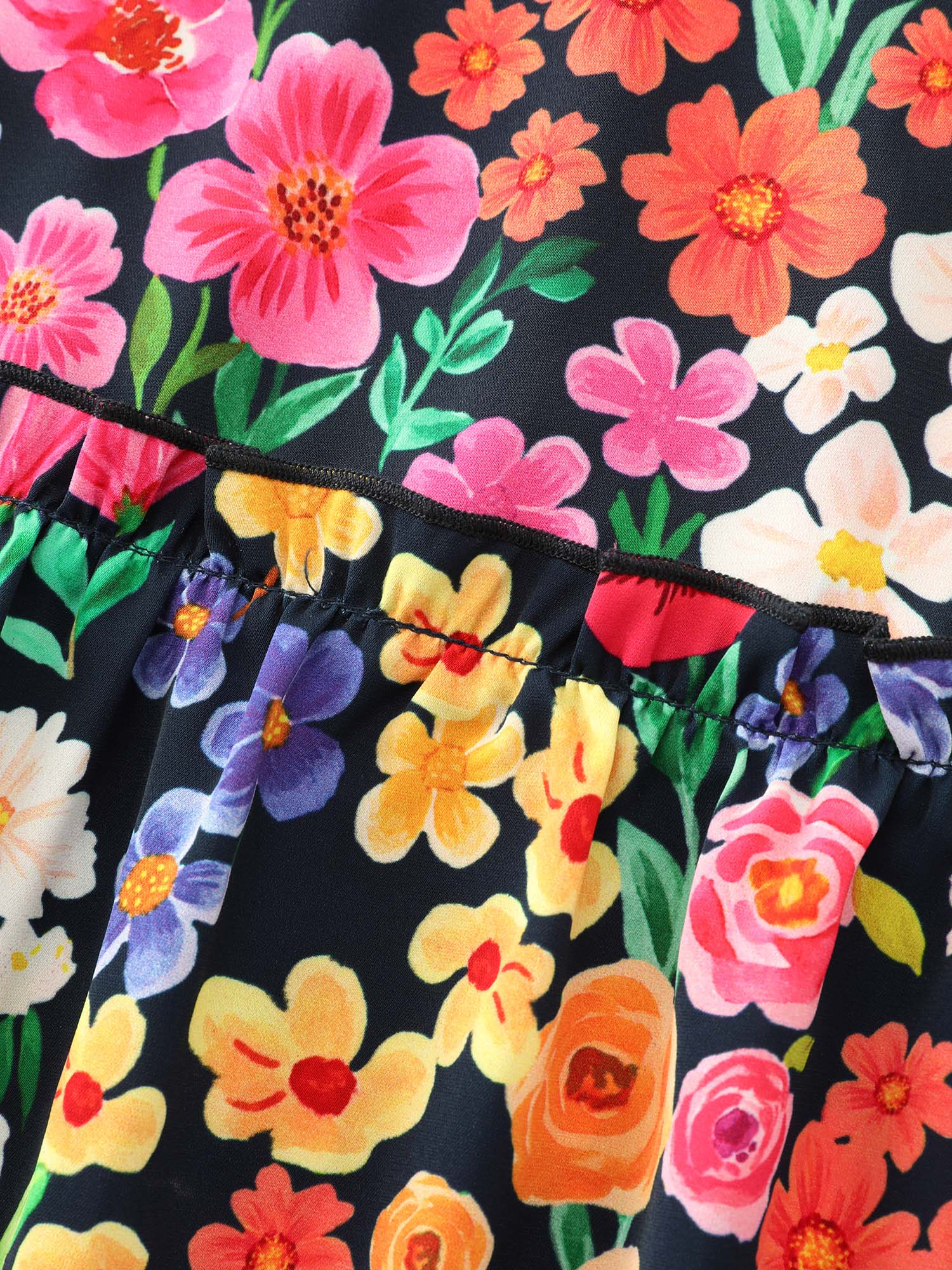 Vibrant Floral Print Ruched Bodice Midi Dress - Image 6