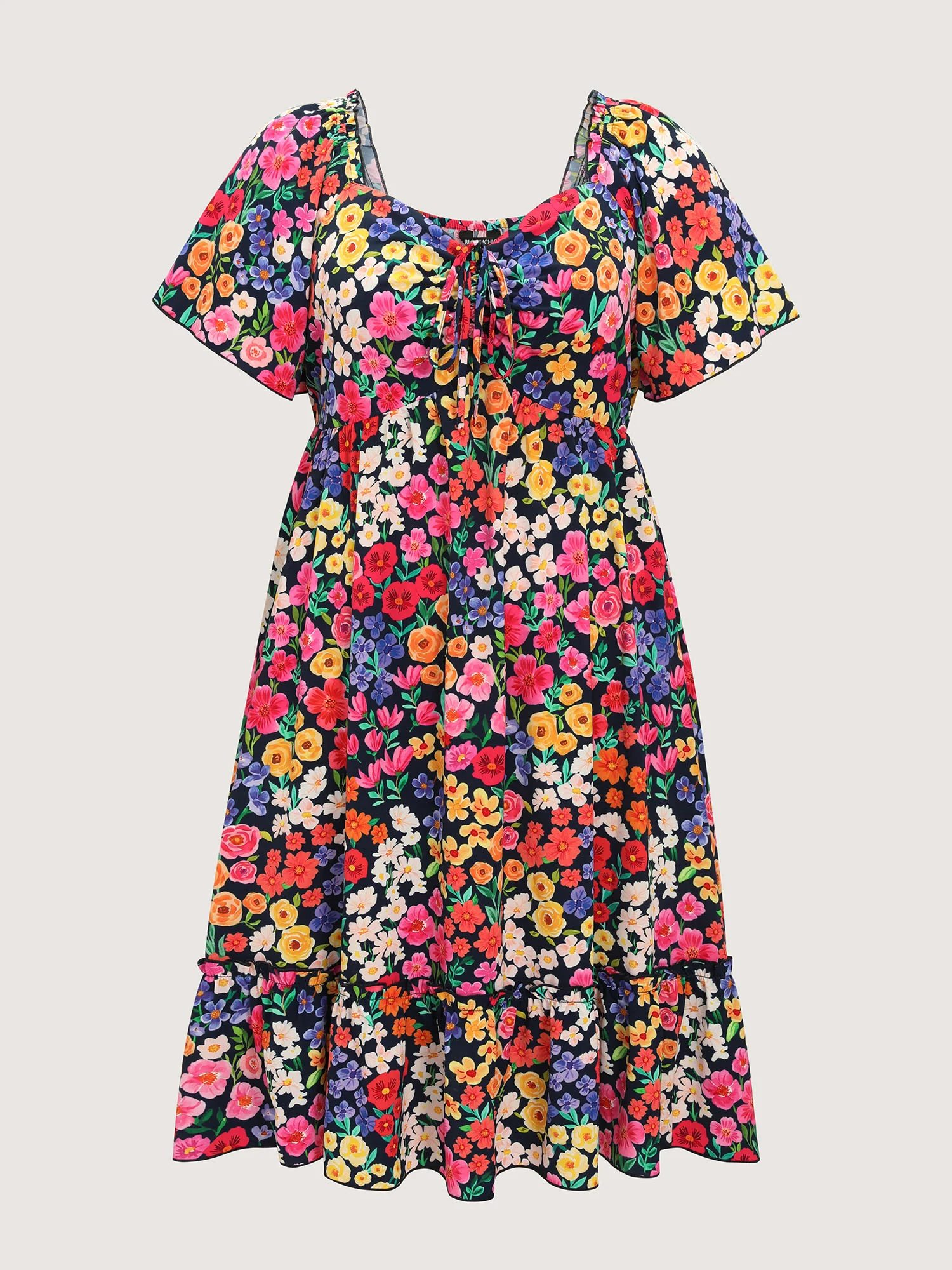 Vibrant Floral Print Ruched Bodice Midi Dress - Image 7