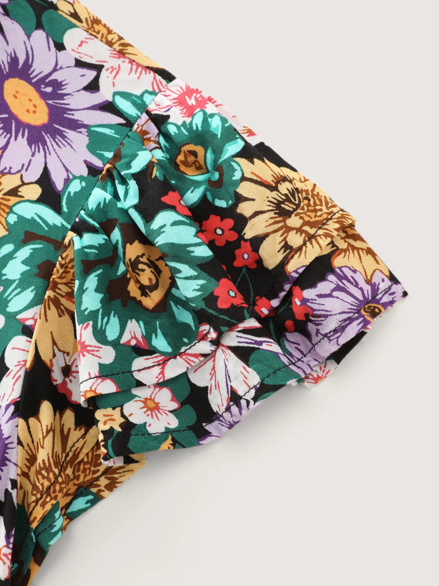 Vibrant Floral Print Ruffled Neckline Mini Dress - Image 5