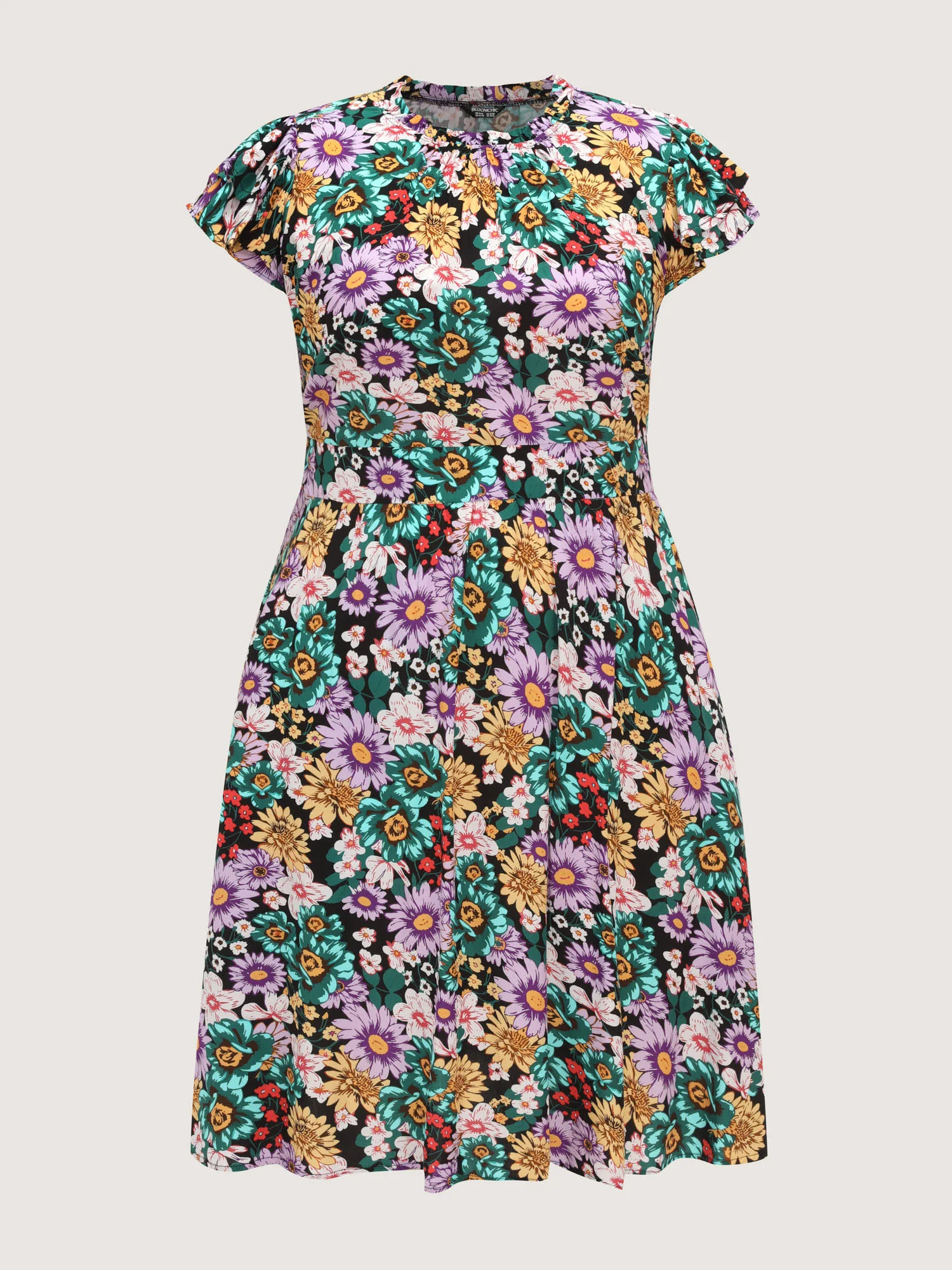 Vibrant Floral Print Ruffled Neckline Mini Dress - Image 7