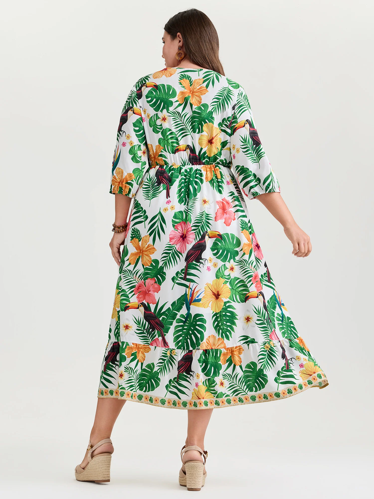 Vibrant Floral Print Wrap Neckline Midi Dress - Image 4