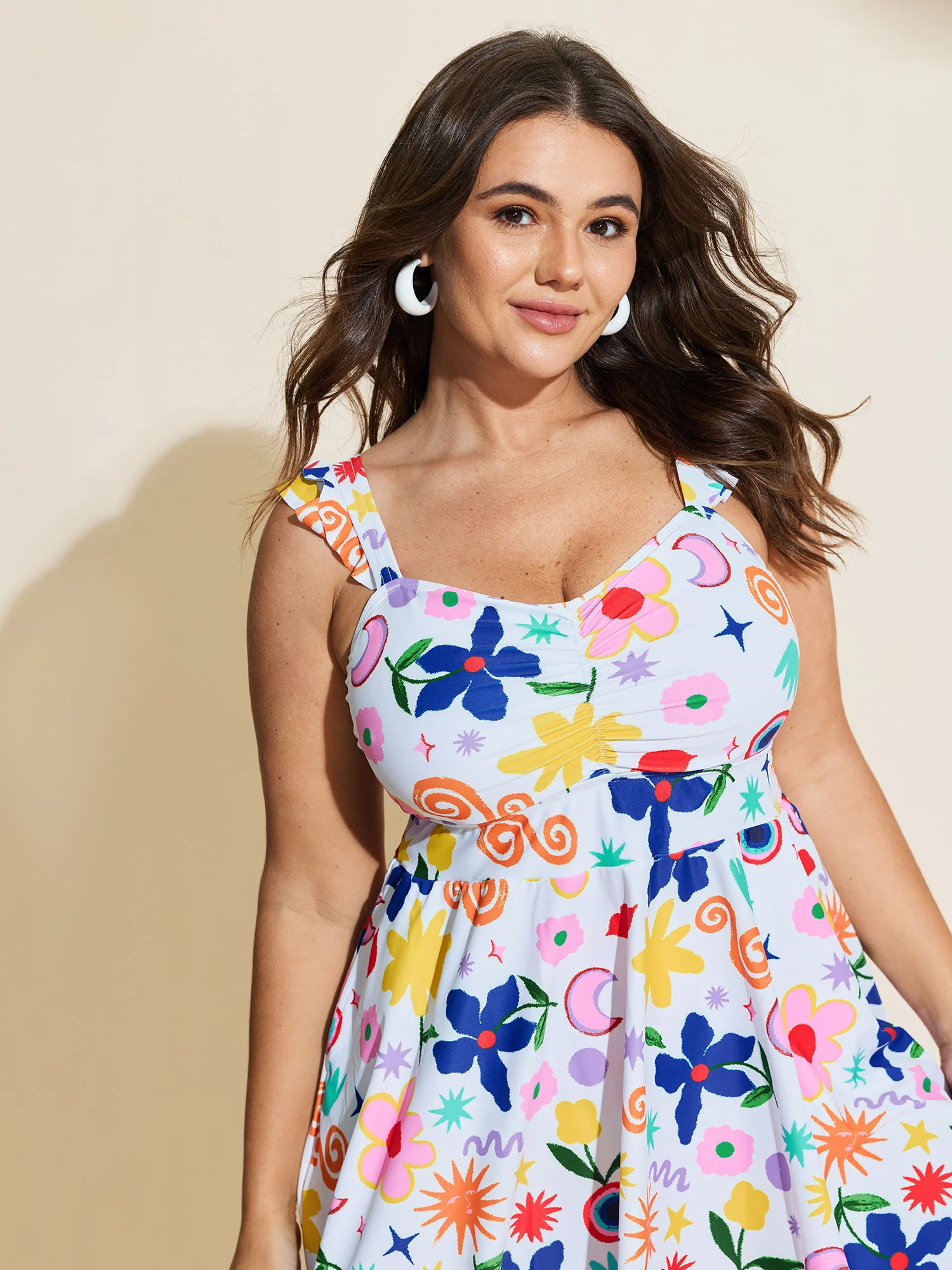 Vibrant Floral Ruched Bodice Swim Dress - Image 2
