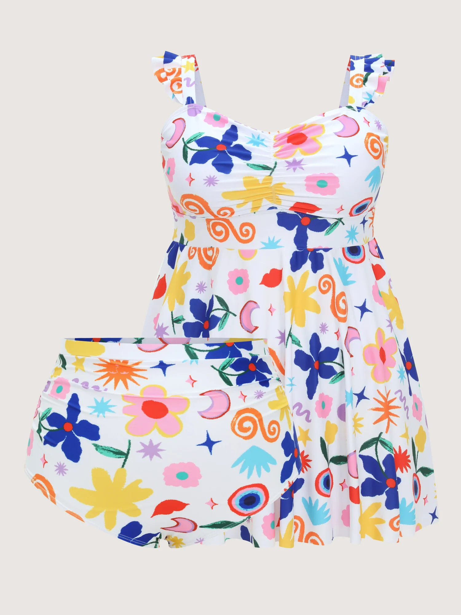 Vibrant Floral Ruched Bodice Swim Dress - Image 6