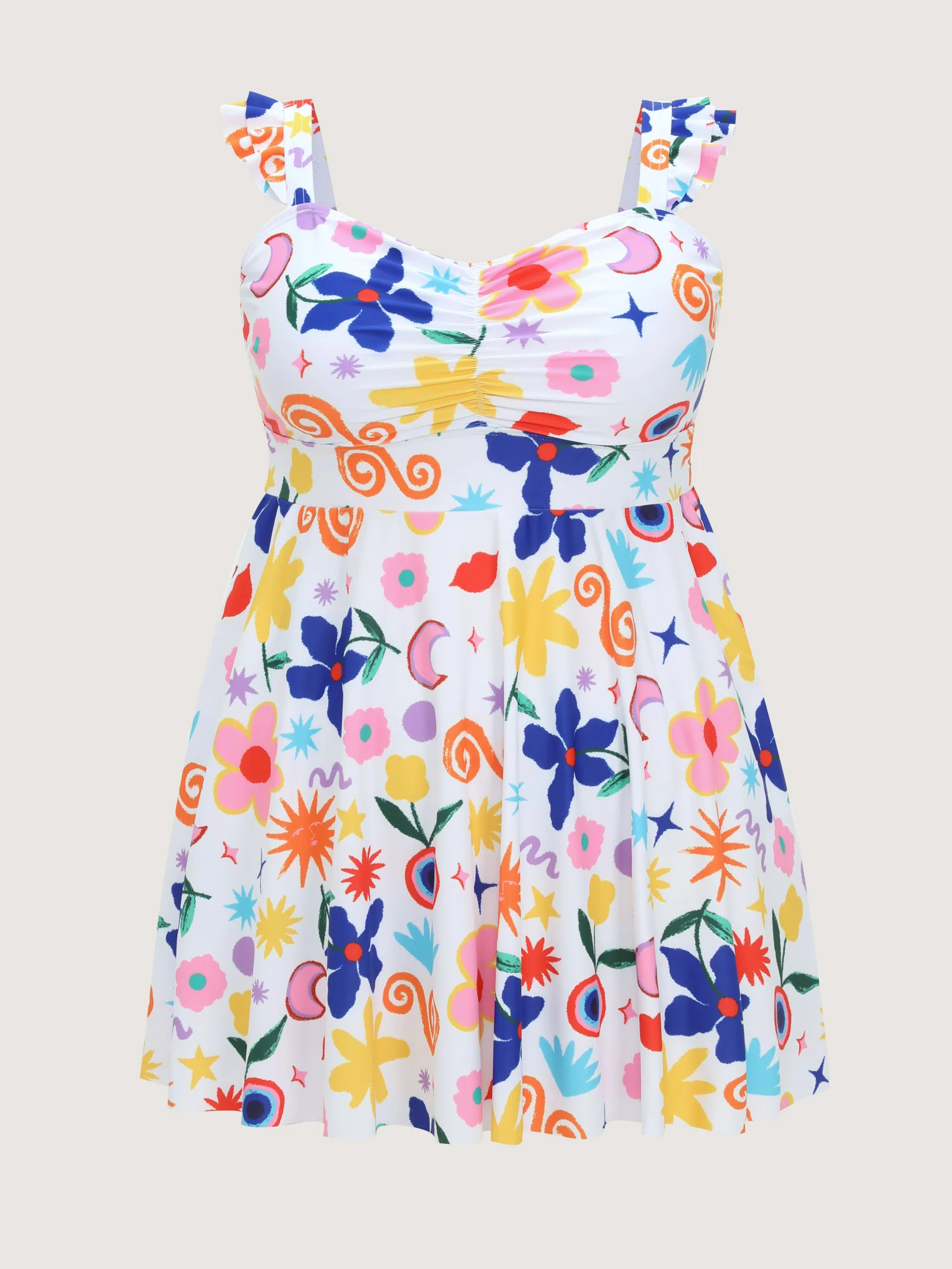 Vibrant Floral Ruched Bodice Swim Dress - Image 7