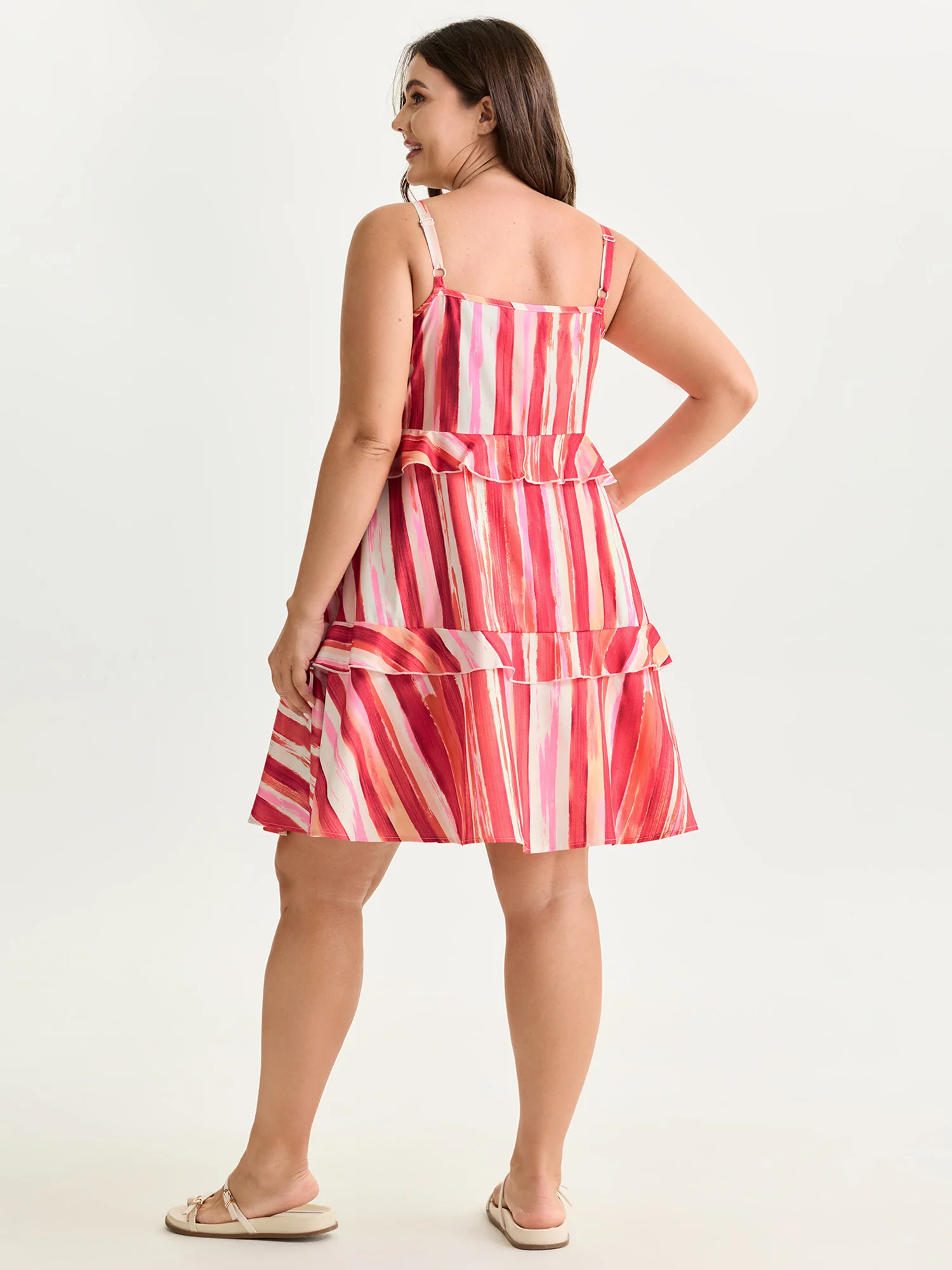 Vibrant Stripe Print Ruffled Tiered Mini Dress - Image 4