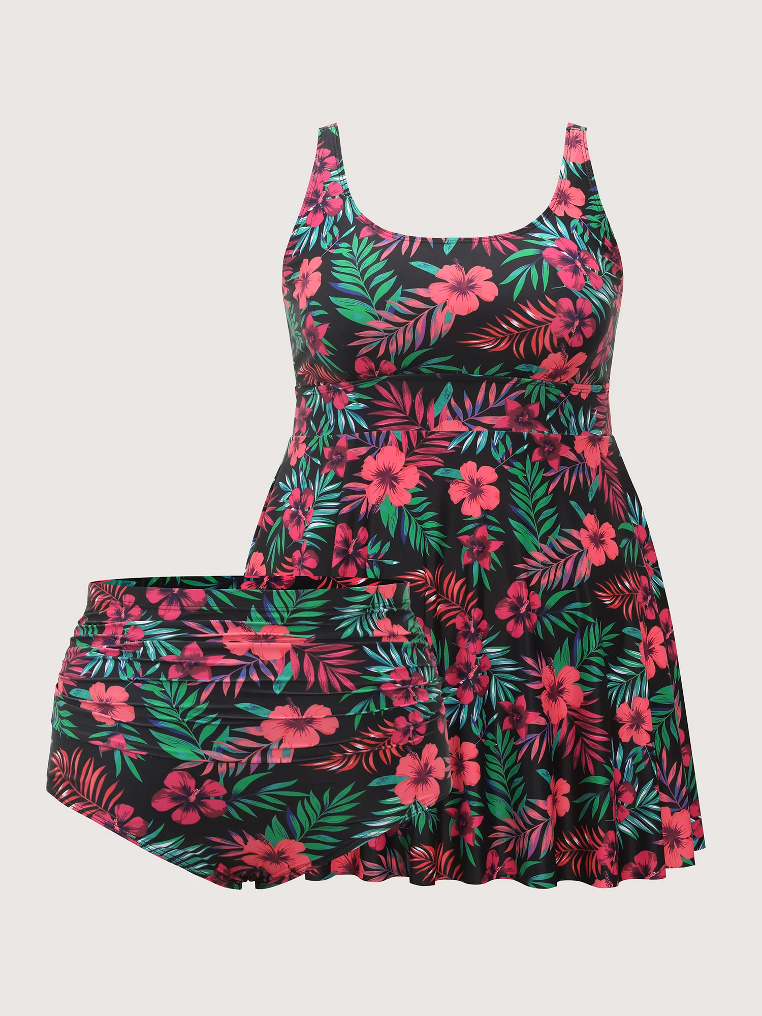 Vibrant Tropical Floral Print Pockets Swim Dress - Image 6