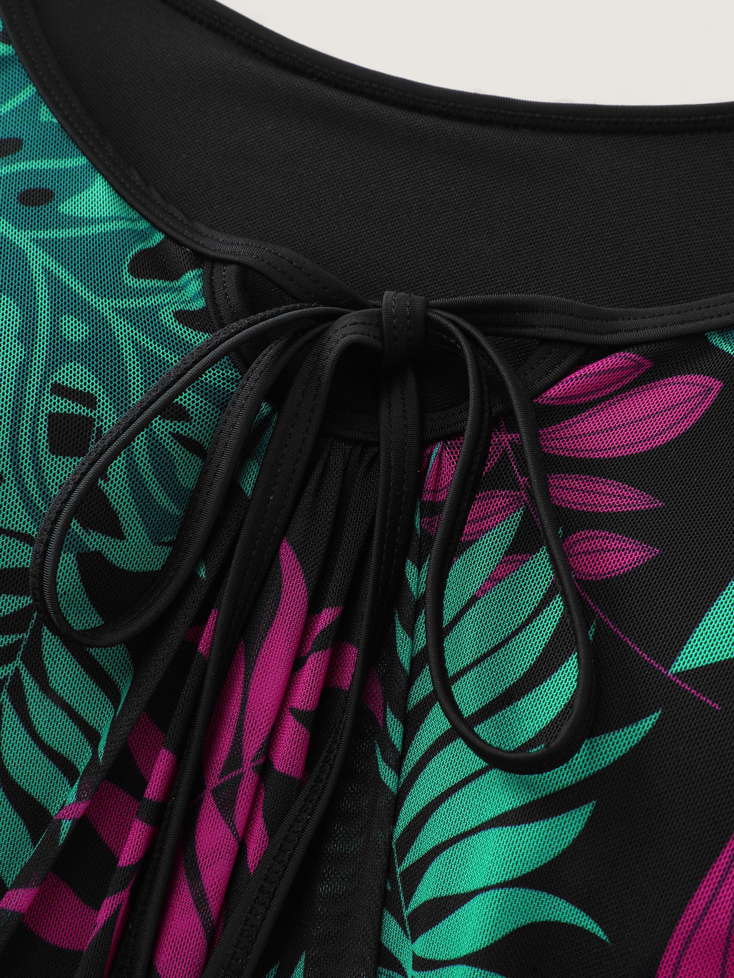 Vibrant Tropical Mesh Neck Tie Swim Top - Image 6