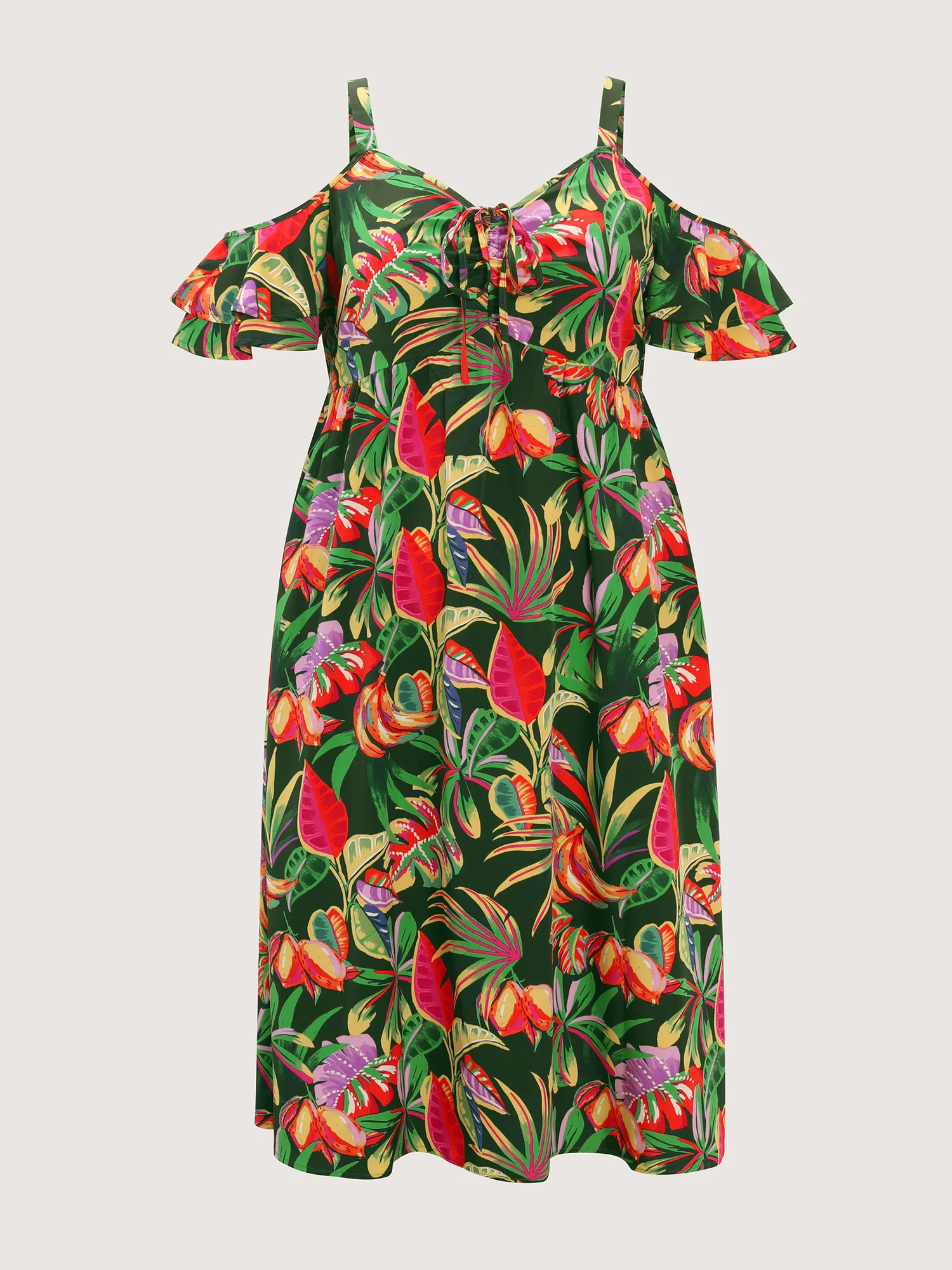 Vibrant Tropical Print Off-Shoulder Midi Dress - Image 7