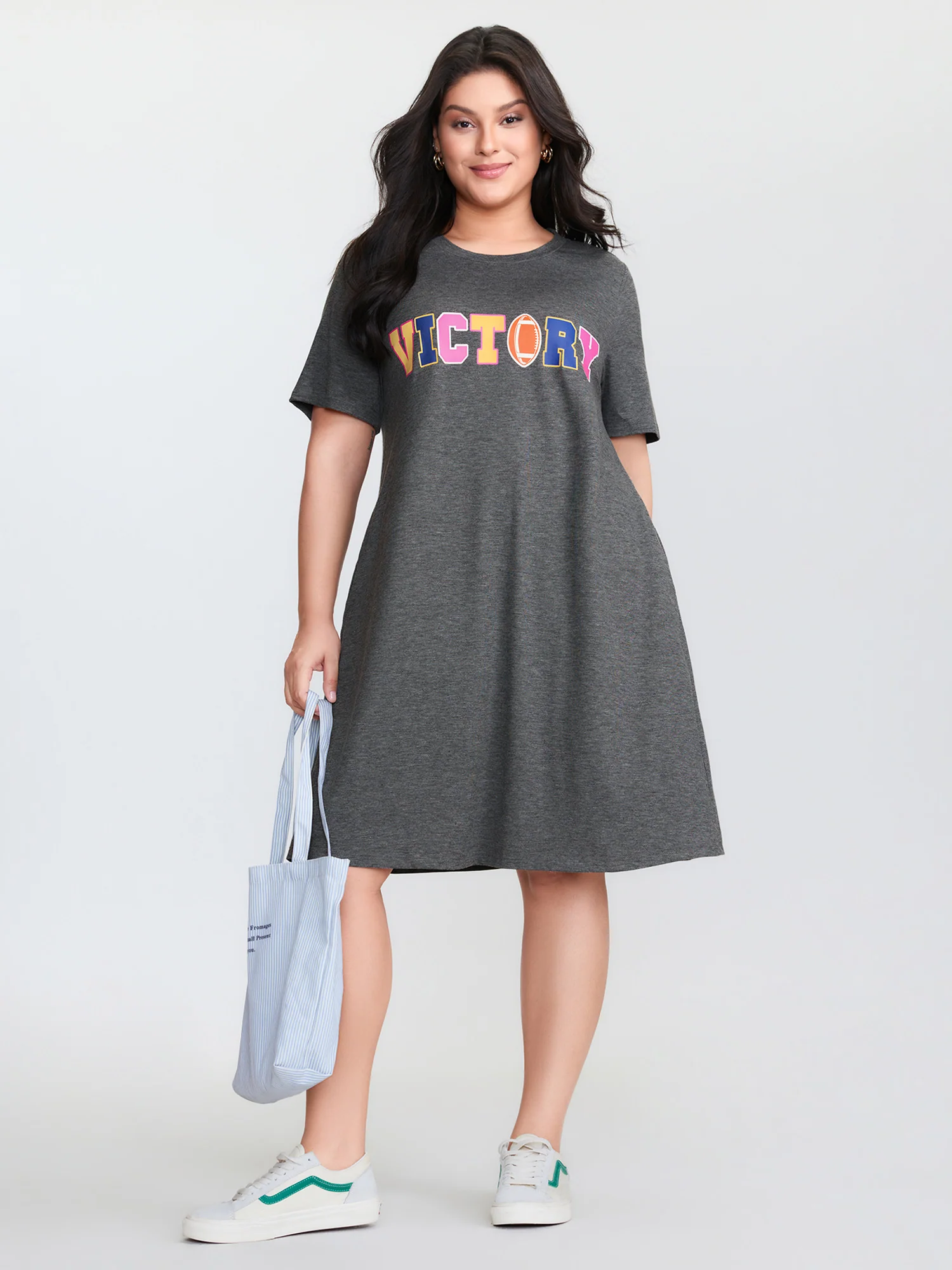 Victory Motif Round Neck Mini Dress - Image 3