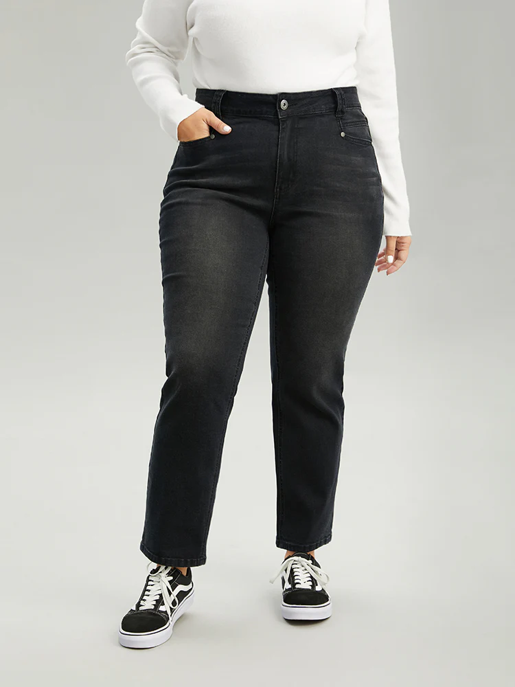 Vintage Black Wash Straight Leg Jeans - Image 2