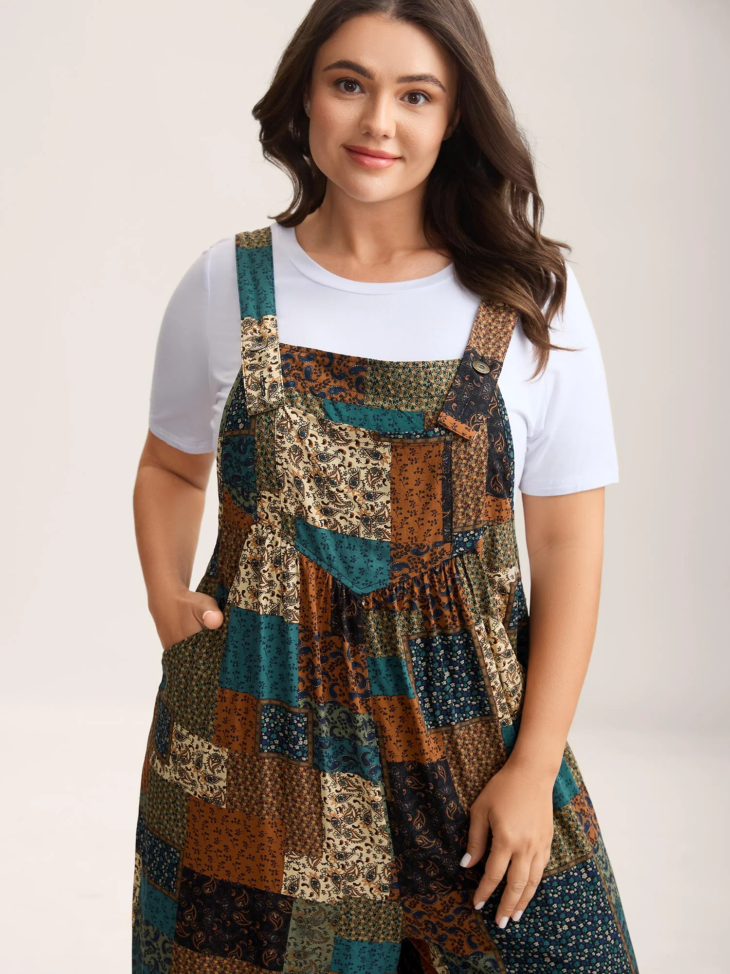 Vintage Boho Collage Overall Straps Jumpsuit - Image 2