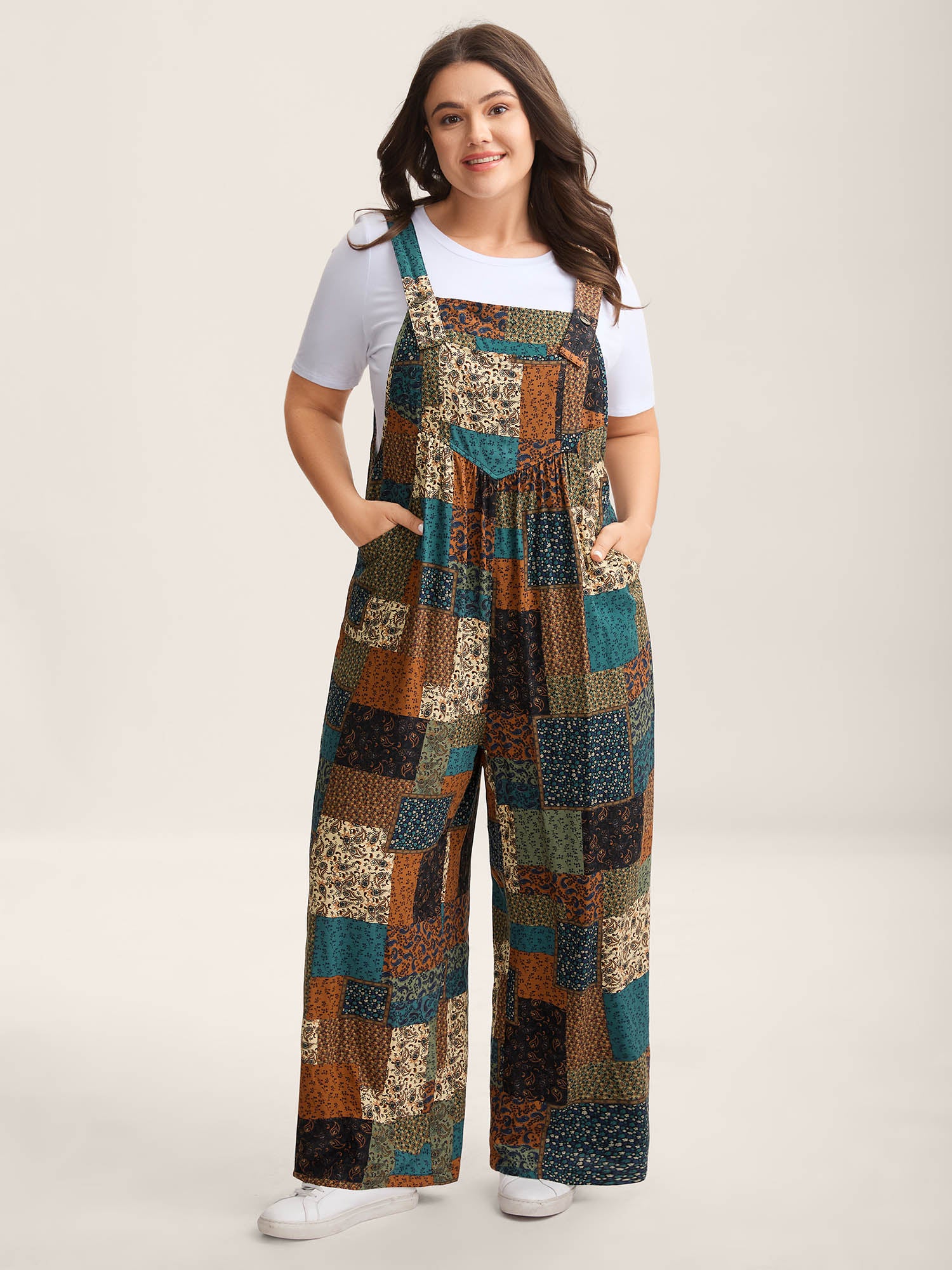 Vintage Boho Collage Overall Straps Jumpsuit - Image 3