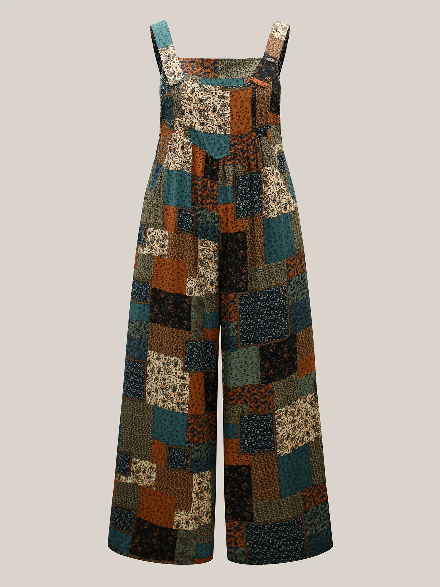 Vintage Boho Collage Overall Straps Jumpsuit - Image 5
