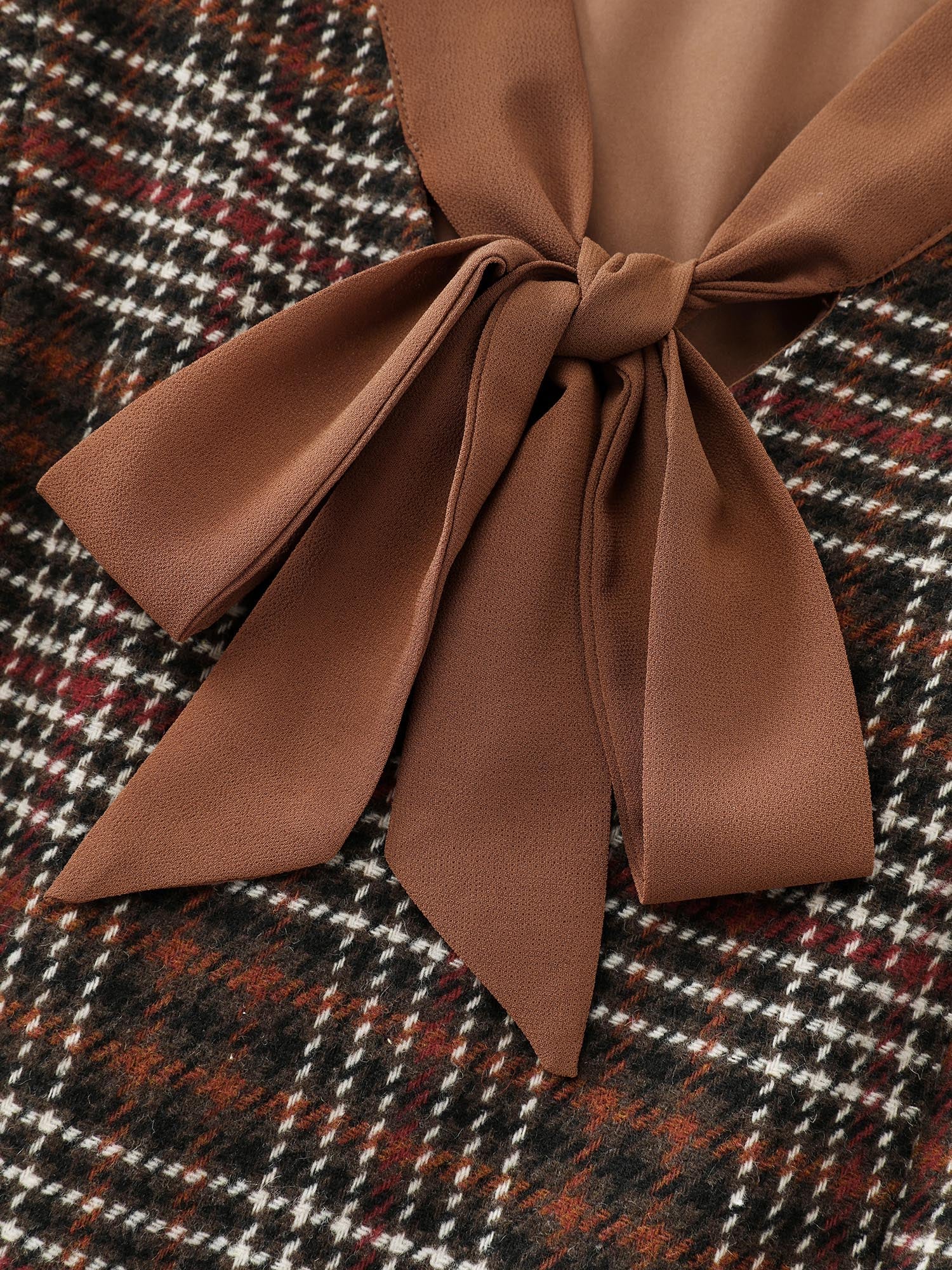 Vintage Check Tweed Ribbon Collar Midi Dress - Image 7