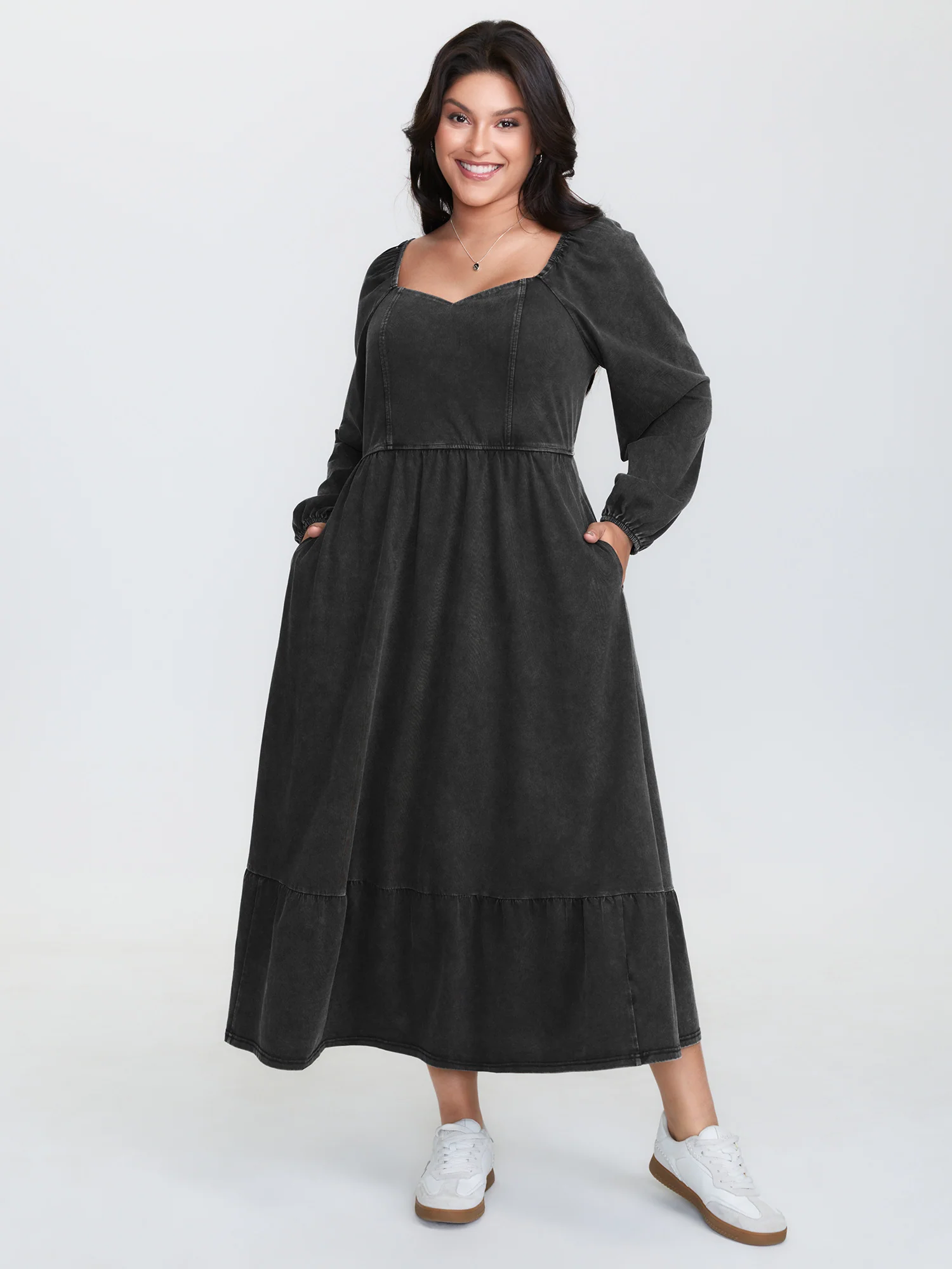Vintage Cotton Pockets Gathered Back Maxi Dress - Image 3