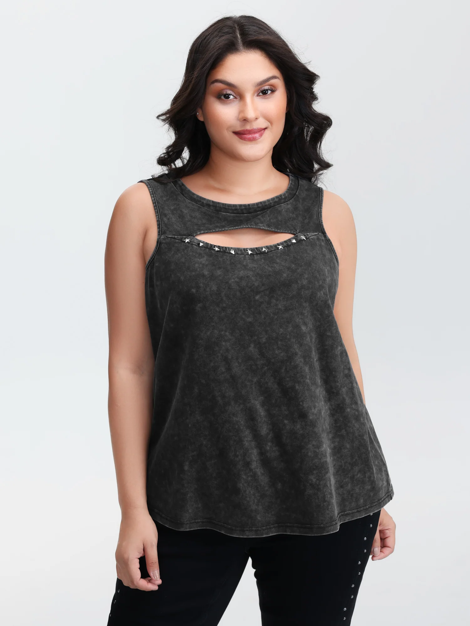Vintage Cut Out Star Rivet Details Tank Top - Image 2