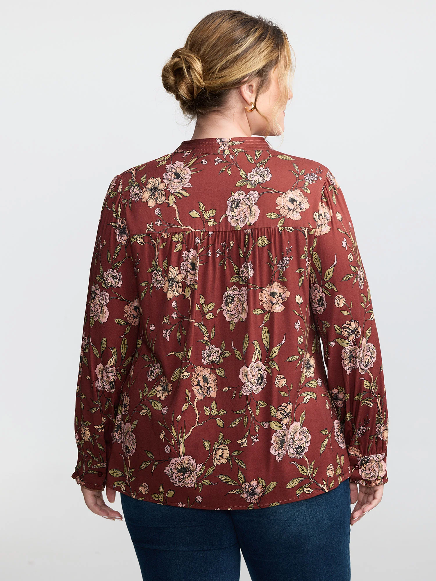 Vintage Floral Neck Ribbon Tie Blouse - Image 4